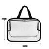 Sac de rangement en plastique transparent avec poignées noires et forme rectangulaire.
