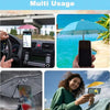A collection of multi-usage phone sunshades and umbrellas shown in various outdoor contexts.