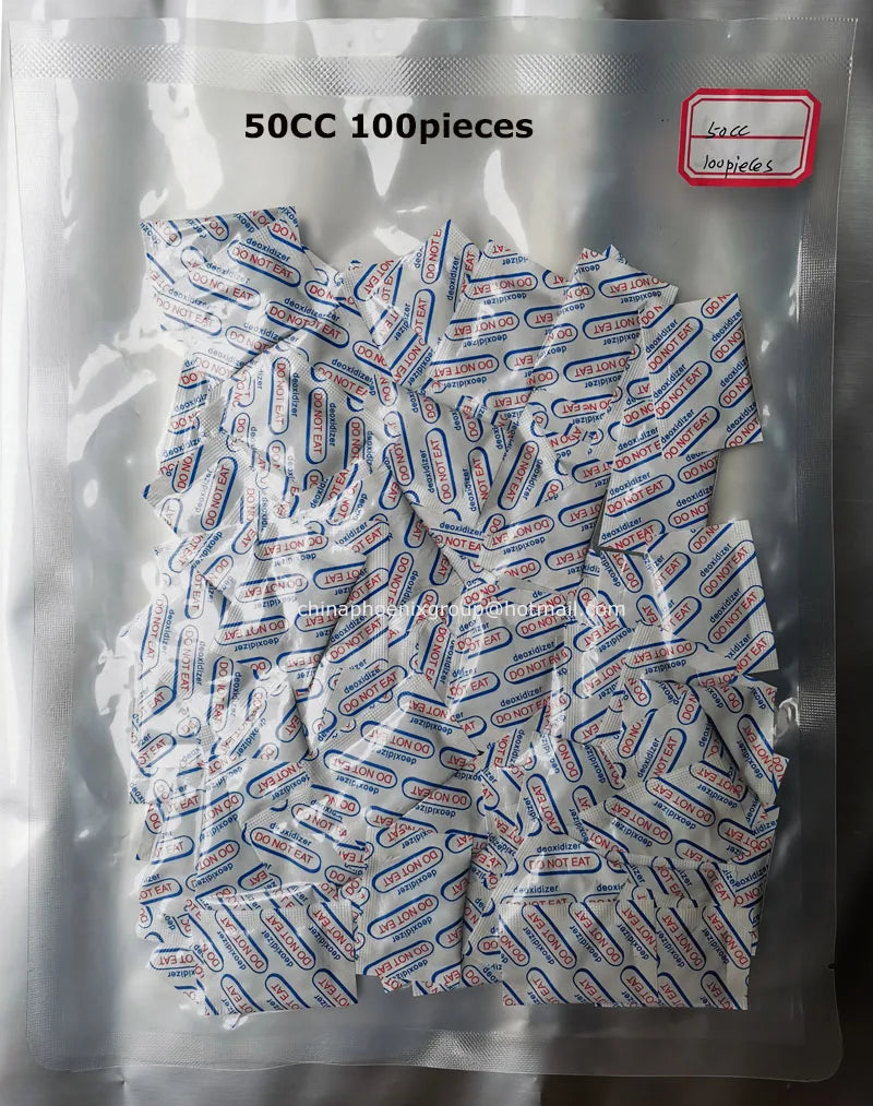50 count package of food-grade oxygen absorbers for extended dry food storage