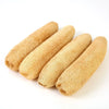 A bundle of natural loofah exfoliating body sponges with hanging ropes.