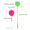 A comparison of two long-handled microfiber ceiling fan dusters, one lime green and one pink, showing their respective diamet