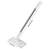 A long, slender mop with a handle and a flat cleaning head is shown against a white background.