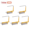 Five yellow adjustable over-sink dish rack organizers with gray and white components