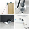 A retractable microfiber dust duster with a gray and white fluffy head is shown in various contexts.