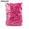A bag of 50 pink reusable transparent shower caps
