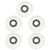 Un juego de cabezales de trapo de microfibra blancos con detalles negros para limpiar.