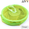 A stack of green multi-layer mesh hanging storage organizers with a circular top piece.