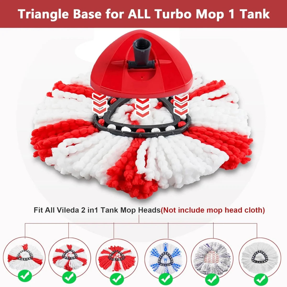Red triangle base for all Turbo mop 1 tank with various mop heads