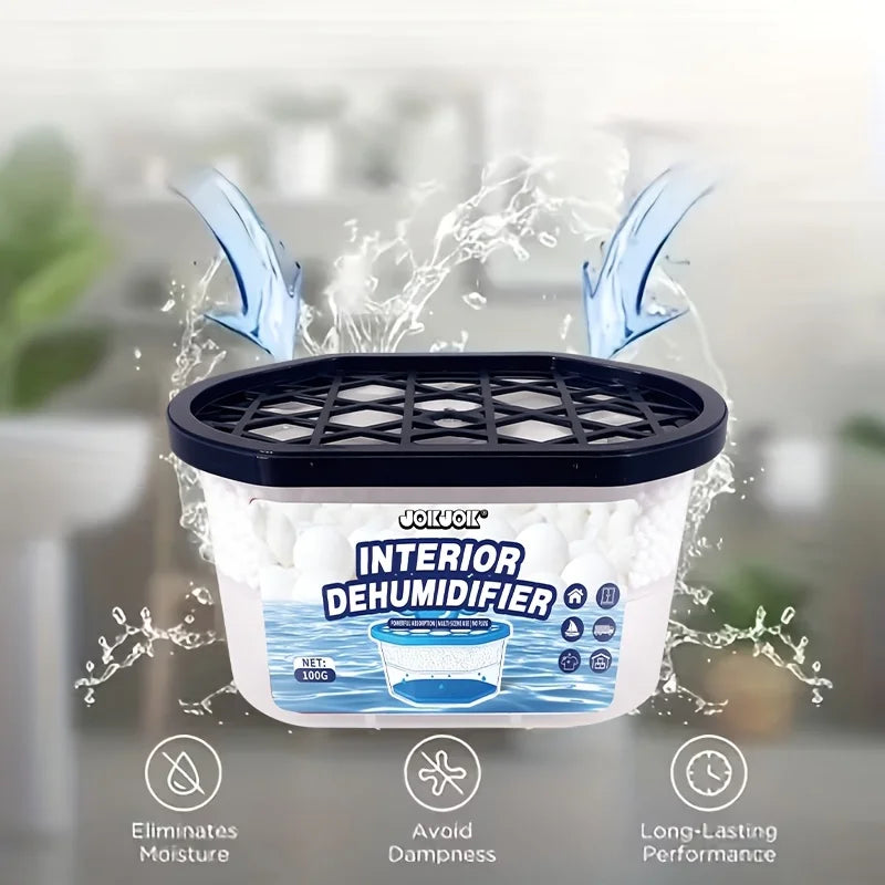 Weißer Luftentfeuchter mit Wassersprutzeffekten, der Feuchtigkeitsentfernung demonstriert