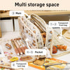 A multi storage space pencil pouch showing various compartments including a main section, pocket, and transparent bags.