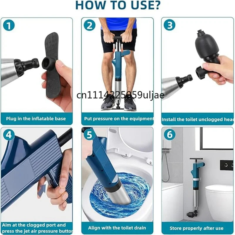 Instructions for using a heavy-duty stainless steel toilet plunger, showing steps for proper operation.