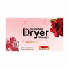 Box of Tumble Dryer Sheets in pink packaging with red roses and text describing softening and freshening properties