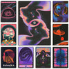 A collection of nine abstract futurism canvas wall art prints featuring stylized human profiles and geometric patterns.