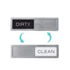 Two stainless steel dishwasher fridge magnets, one labeled DIRTY and the other CLEAN.
