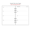 Two inner pages of a weekly plan notebook showing the layout for Thursday through Wednesday.