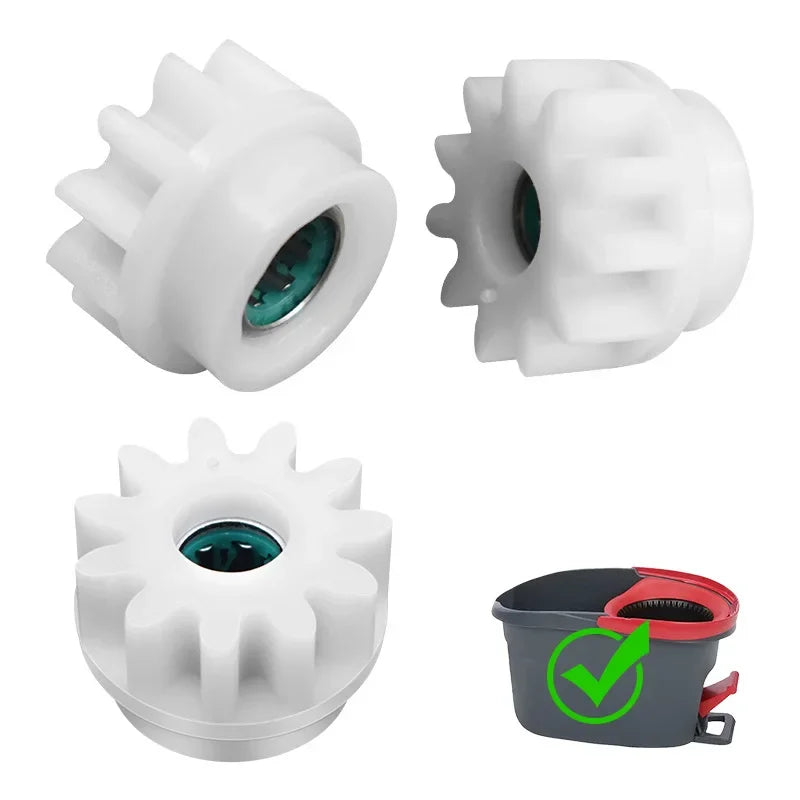 White replacement gears for rotating mops shown in various views.