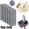 A set of gray microfiber mop cloths and a cleaning brush are shown with a mop bucket.
