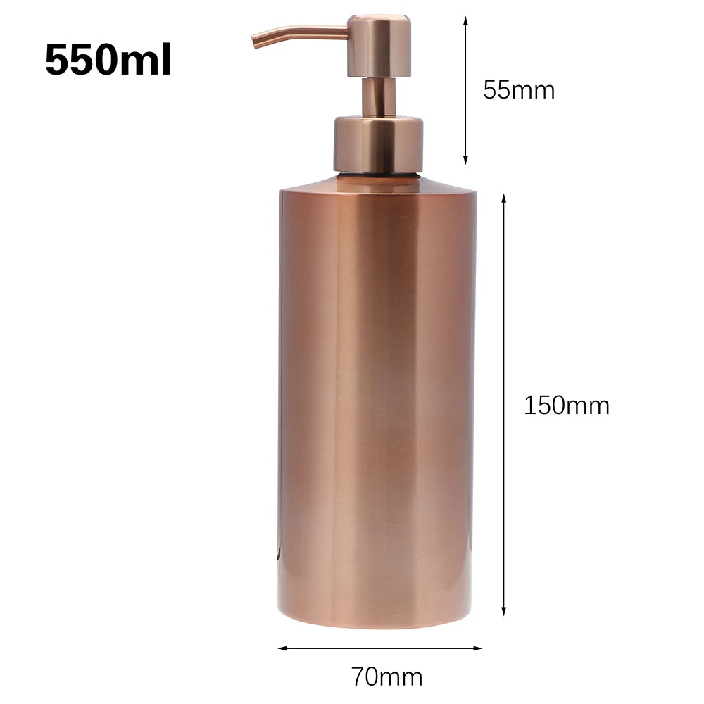 Rosegold-Edelstahlflaschenspender für Flüssigseife mit Pumpverschluss und Größenmarkierungen