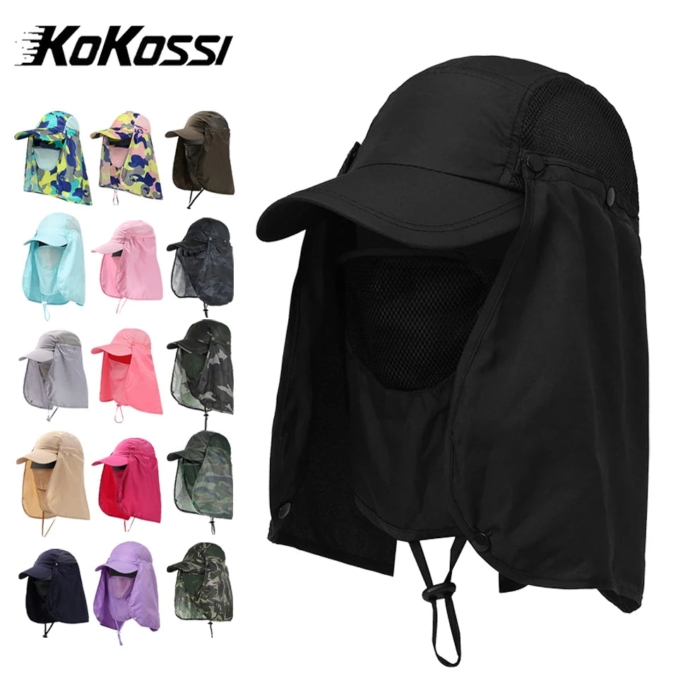 Black UV protection fishing sun hat with a mesh visor and adjustable strap