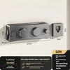 A grey double rope clamp and mounting bracket for drying, showing various sizes.