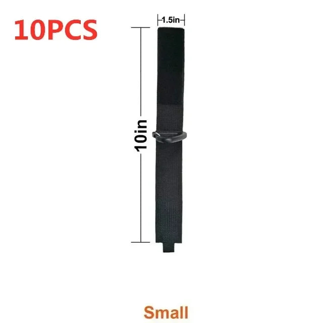 A black heavy-duty nylon cord and hose organizer strap.