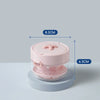 A pink portable multi-tool organizer for dental appliances shown with dimension markers.