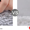 Comparison showing Smiry microfiber mat vs. other mats, highlighting easy shedding and falling apart.