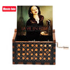 Antique wooden hand crank music box featuring a portrait of Marion Cotillard.