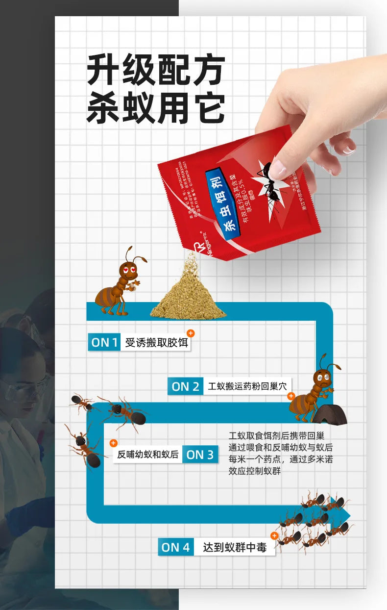 Instruction sheet showing four steps for using ultrasonic ant repellent bait