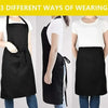 Three ways of wearing a black adjustable unisex cooking apron for kitchen and bar use.