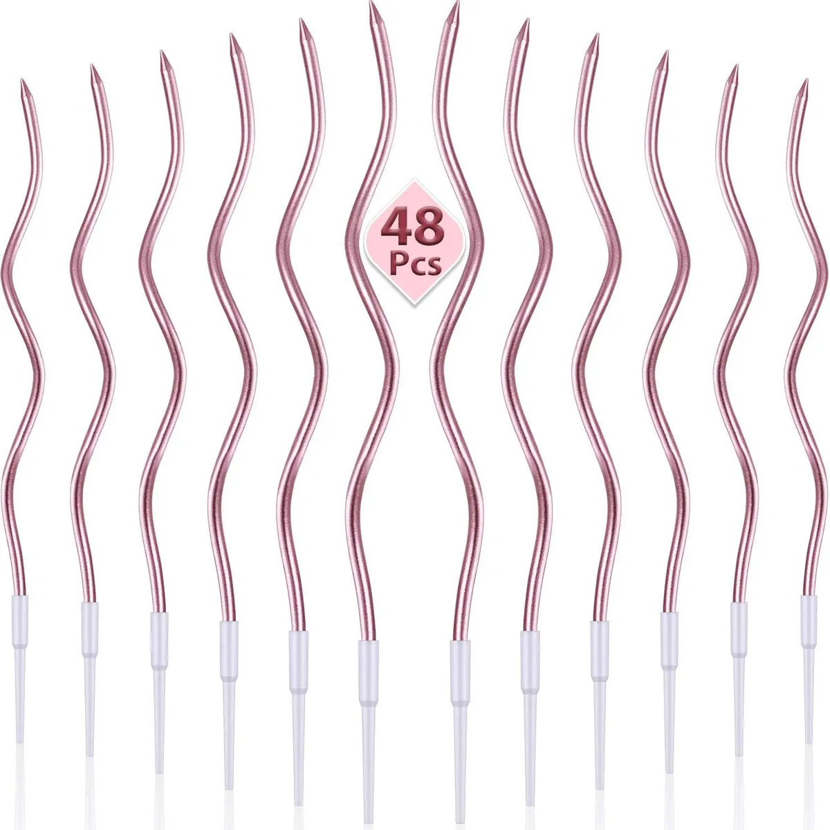 Ein Set von 48 dekorativen Spiralkerzen zum Geburtstag in rosa und weißer Verpackung.