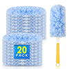 Eine Packung von 20 blauen elektrostatischen Staubentferner-Puffs mit gelbem Griff.