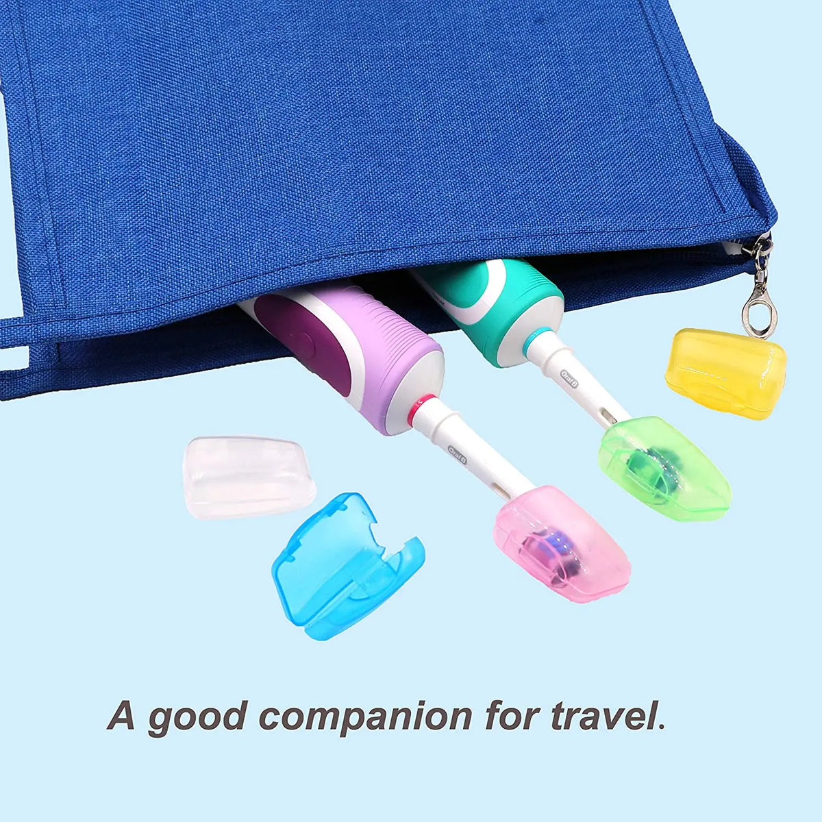 A pack of ten reusable toothbrush head covers in various colors for travel and daily use.