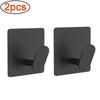 Two black stainless steel adhesive hooks for bathroom or kitchen use