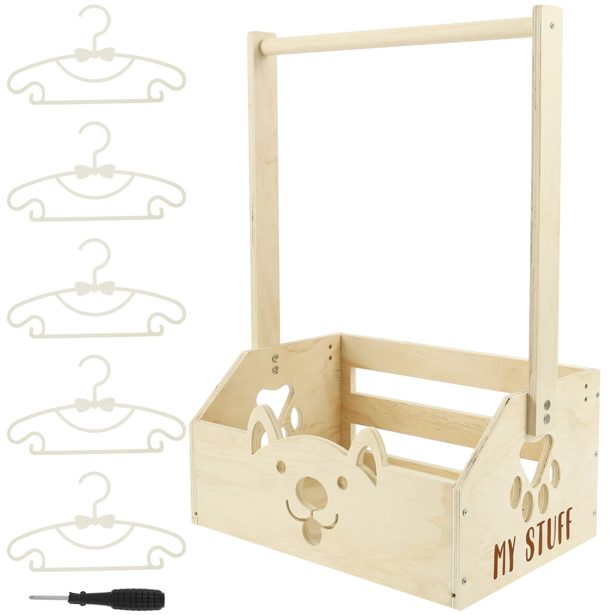 Natural wood storage crate organizer with hanging slots for baby and toys