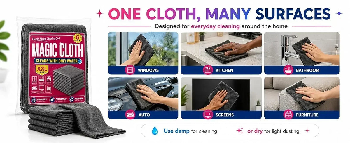 Un set de six chiffons en microfibre pour le nettoyage quotidien à la maison.