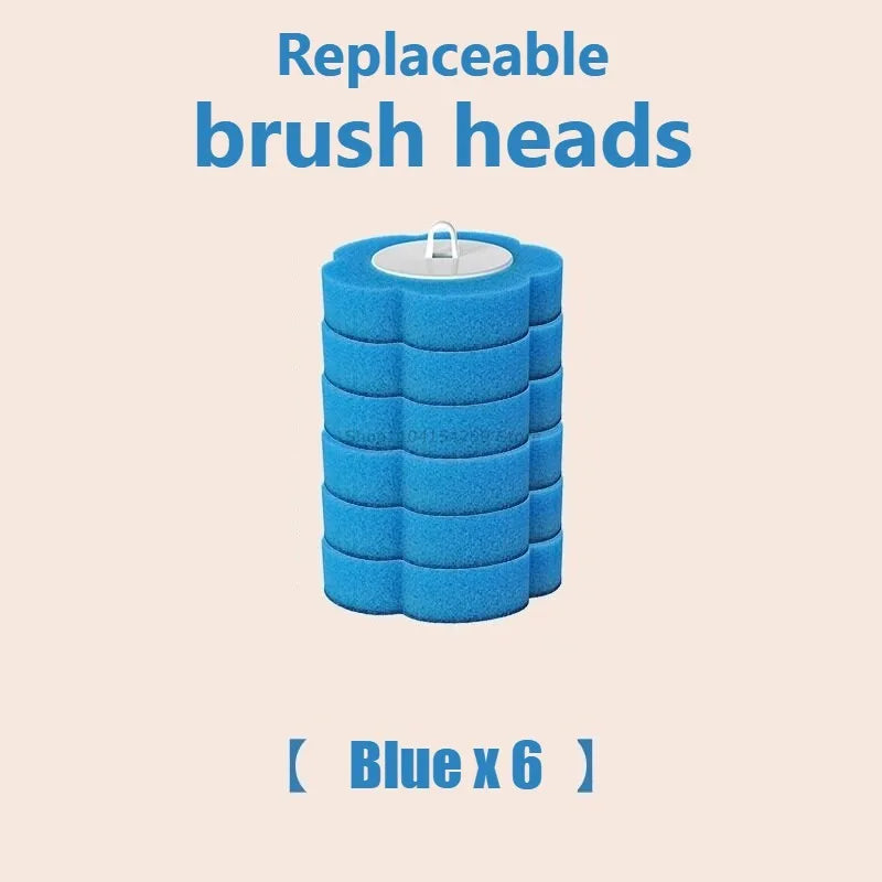 Six têtes de brosse bleues remplaçables pour un kit de nettoyage de brosse à WC à fixer au mur