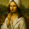 A portrait of a young woman with a white turban and a red lipstick, holding a cigarette.