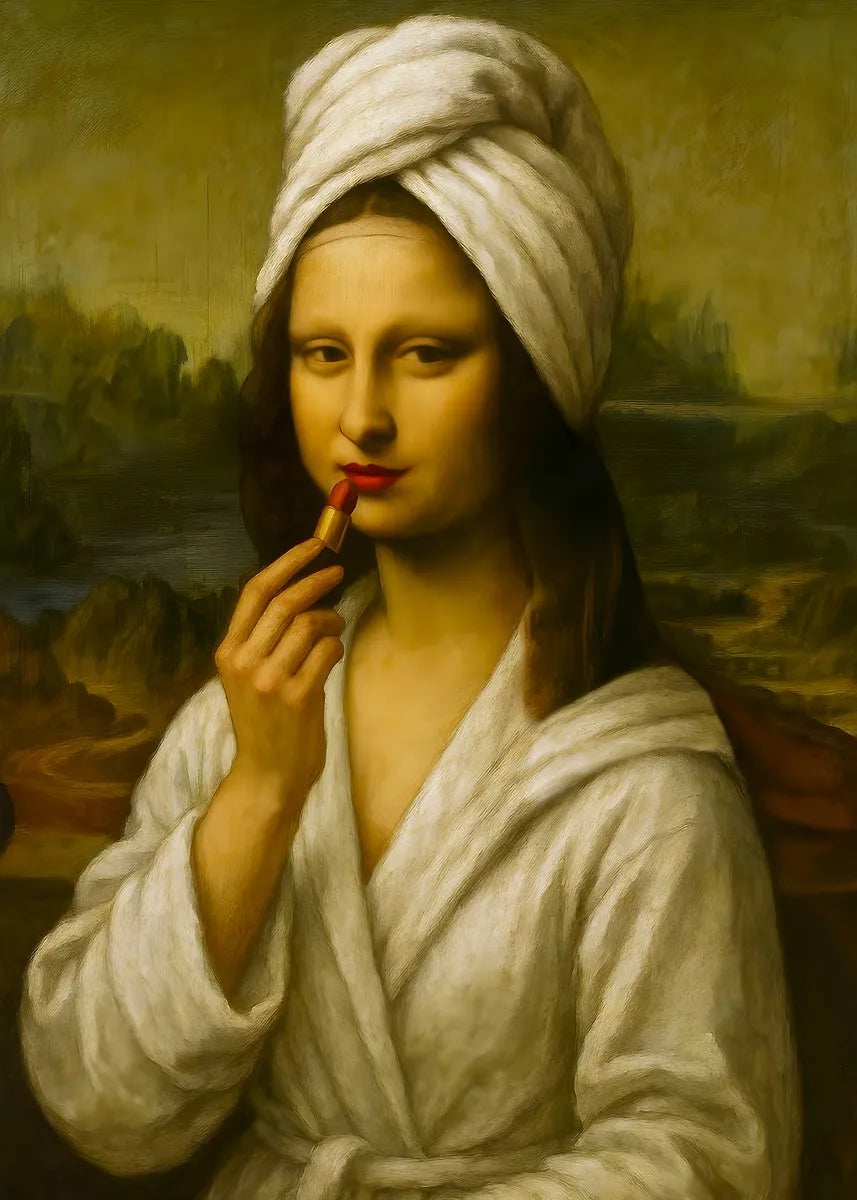 A portrait of a young woman with a white turban and a red lipstick, holding a cigarette.