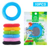 A set of ten natural mosquito repellent bracelets in various colors, including blue, red, yellow, green, and pink.
