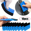 A collection of blue and black suede felt squeegees for vinyl wrap and film installation.