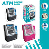 A set of ATM saving bank products including a black and silver digital money box and a pink digital money box.