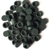 A pile of round, dark gray building blocks for DIY projects.