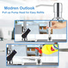 Stainless steel liquid soap dispenser showing a pump head being used for refills