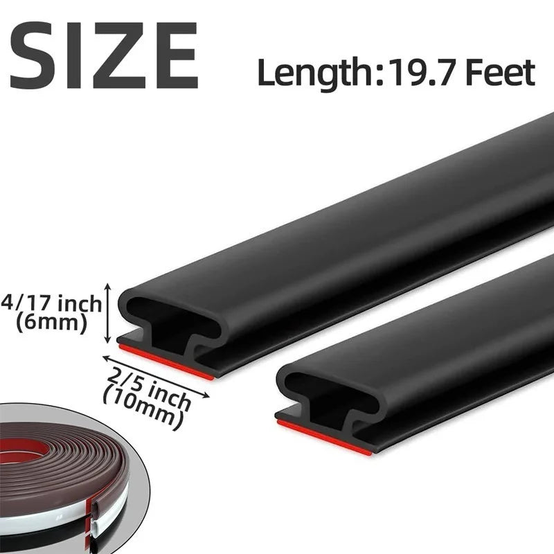Black D-shape weather stripping with 19.7 feet length and 4/17 inch profile.