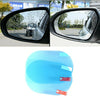 A blue anti-fog and rainproof film for car mirrors is shown alongside a pair of wet car mirrors.