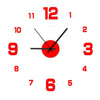 A red analog wall clock face with black hands showing the time.
