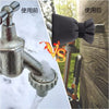 Comparison showing an outdoor faucet before and after using a winter freeze protection cover.