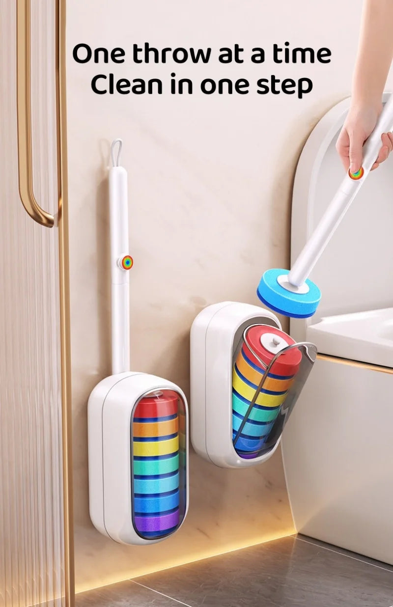 Porte-brosse de toilette mural avec brosse nettoyante et conteneur de rangement fixé au mur.