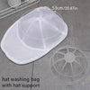 A white reusable laundry bag with a hat support, shown flat and a circular version.